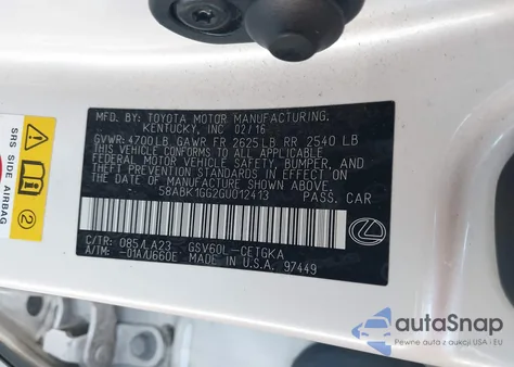 2016 Lexus Es 350 из США, поврежденный, VIN 58ABK1GG2GU012413